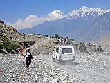 105 Road From Jomsom To Kagbeni With Dhaulagiri The road from Jomsom to Kagbeni and Muktinath is now complete as of 2008, so you can take a jeep ride instead of walking. The road also goes from Jomsom to Ghasa. I turned around to see Dhaulagiri. There in the distance, a beautiful and moving sight was Dhaulagiri, rising solitary above the shadows and already lit up by the sun. Seen from this distance its massive grandeur stood out astonishingly (Maurice Herzog, Annapurna).